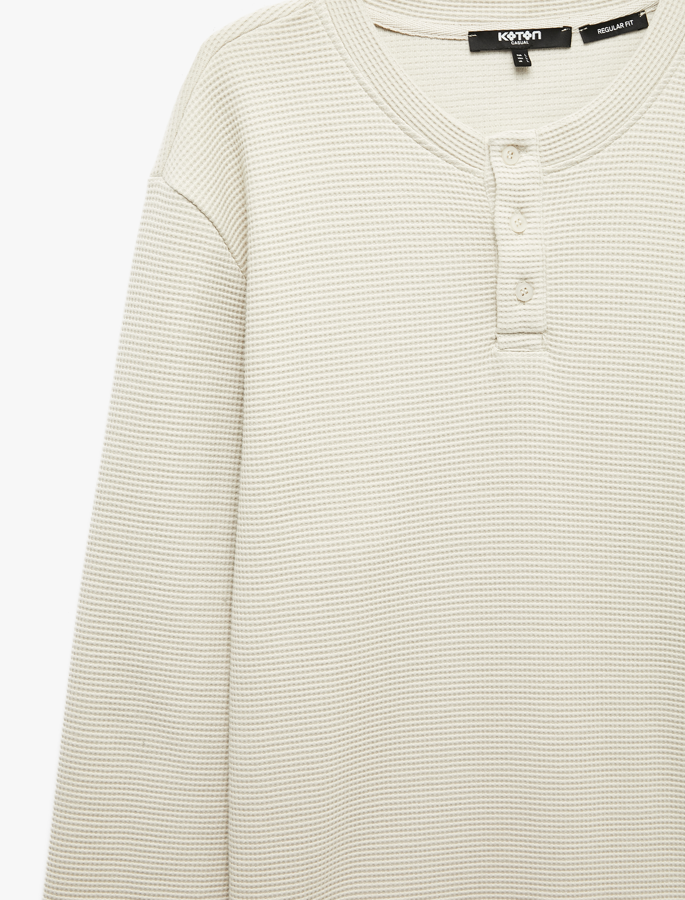   Uzun Kollu Pamuklu Waffle Dokulu Henley Yaka Sweatshirt