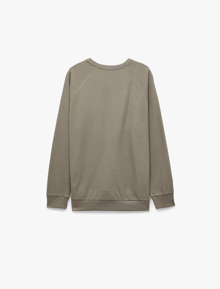  Pamuklu Reglan Kollu Bisiklet Yaka Basic Sweatshirt
