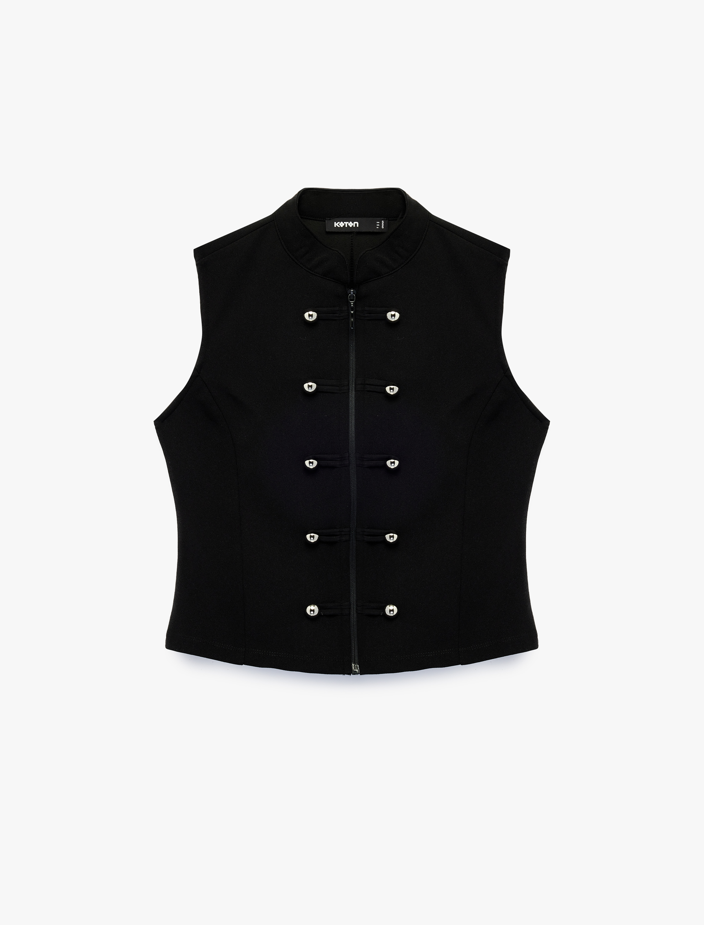 Koton Süslü Düğme Detaylı Slim Fit Dik Yaka Kolsuz Hırka görsel 5