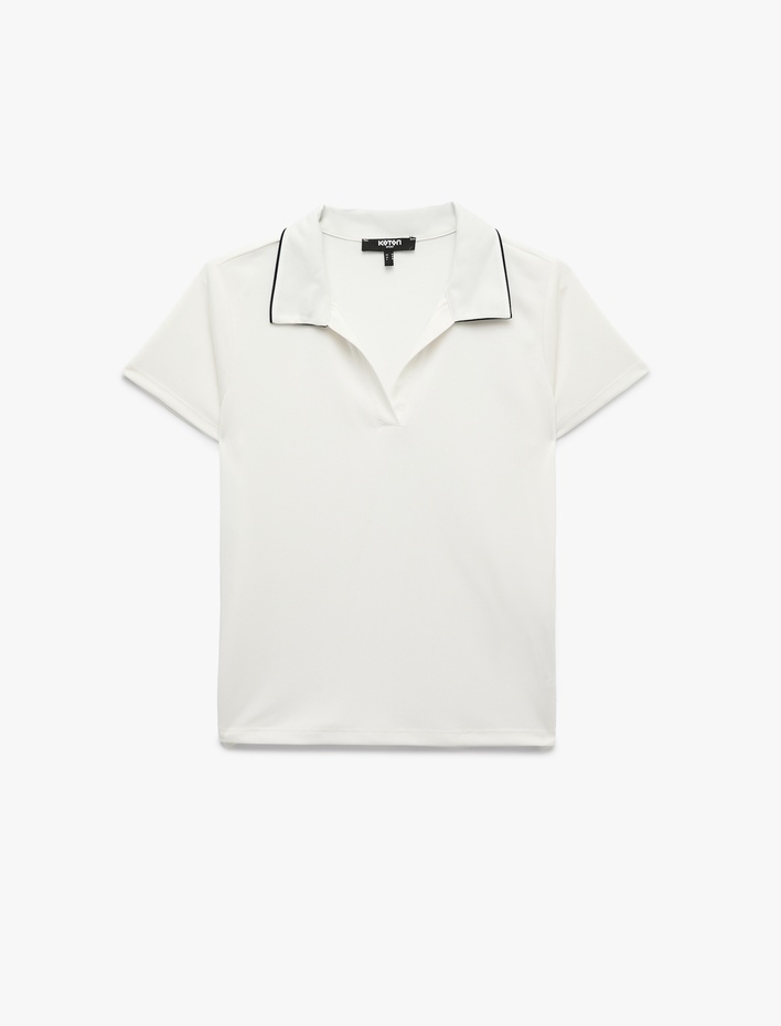  Slim Fit Kısa Kollu Kontrast Biye Detaylı Polo Yaka Spor Tişört