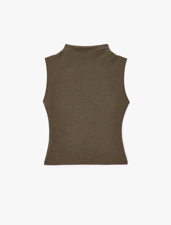  Slim Fit Viskon Karışımlı Kolsuz Dik Yaka Atlet