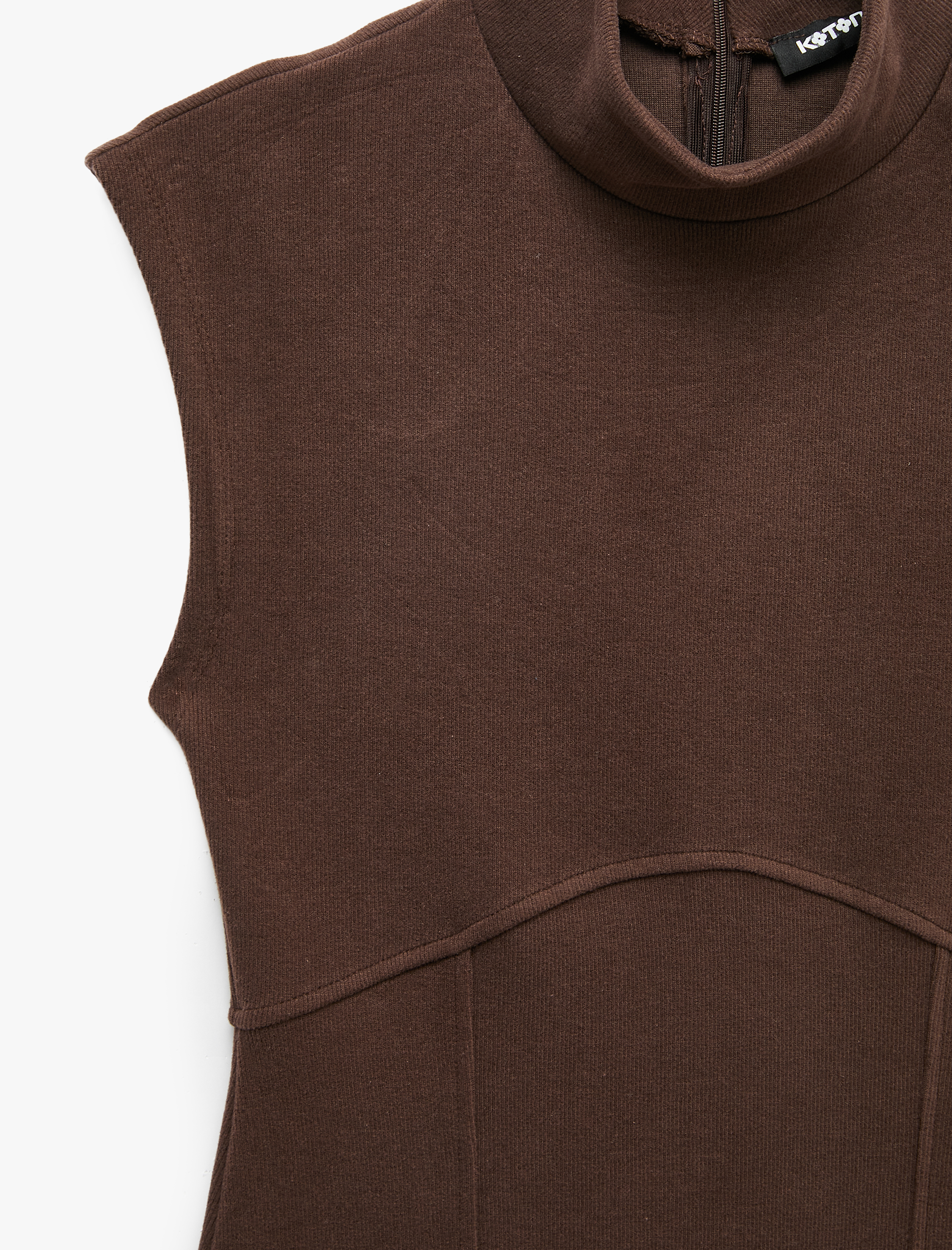   Dikiş Detaylı Fermuar Detaylı Slim Fit Kolsuz Dik Yaka Mini Elbise
