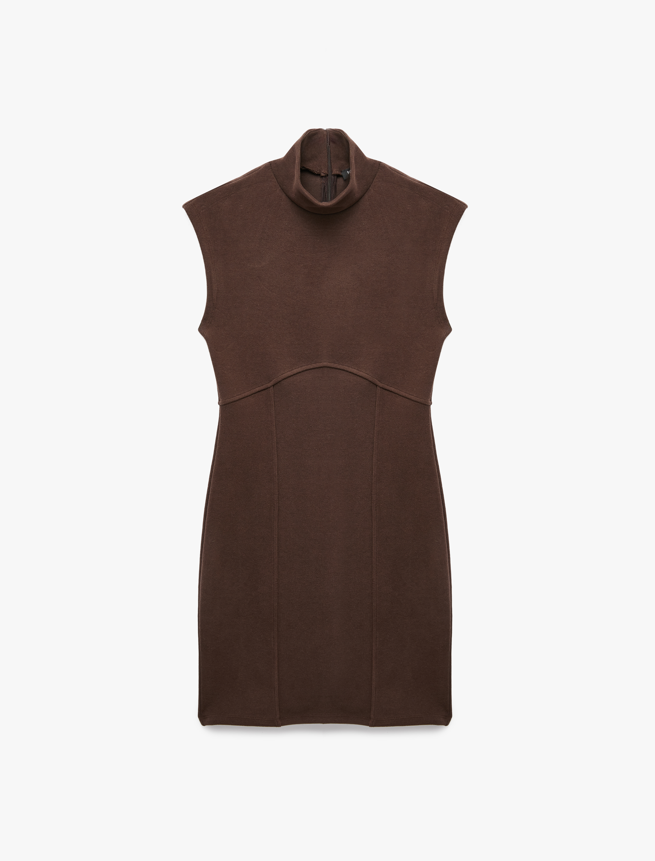   Dikiş Detaylı Fermuar Detaylı Slim Fit Kolsuz Dik Yaka Mini Elbise