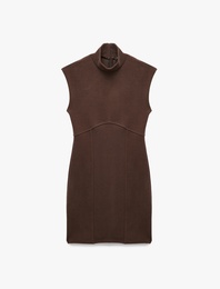 Dikiş Detaylı Fermuar Detaylı Slim Fit Kolsuz Dik Yaka Mini Elbise