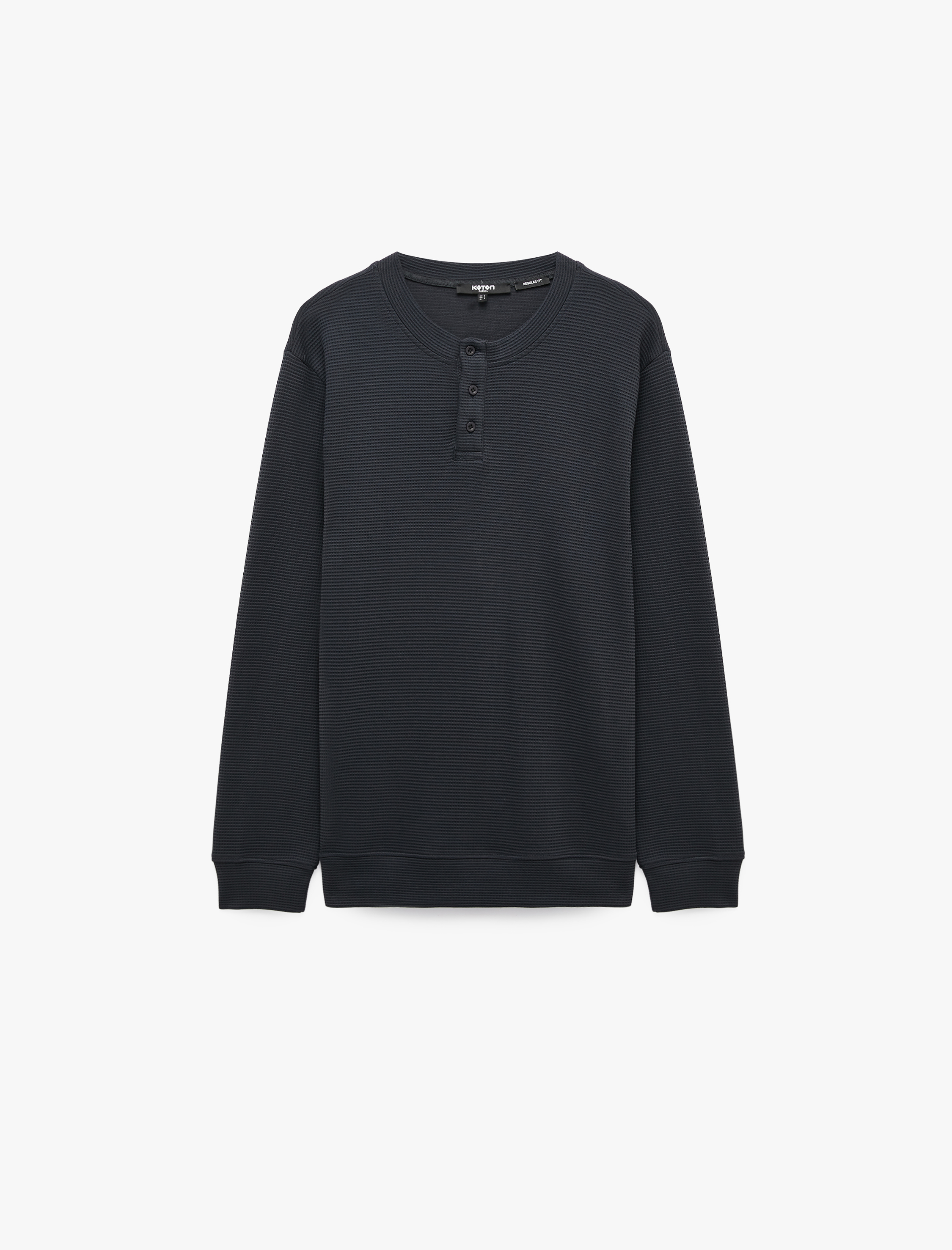   Uzun Kollu Pamuklu Waffle Dokulu Henley Yaka Sweatshirt