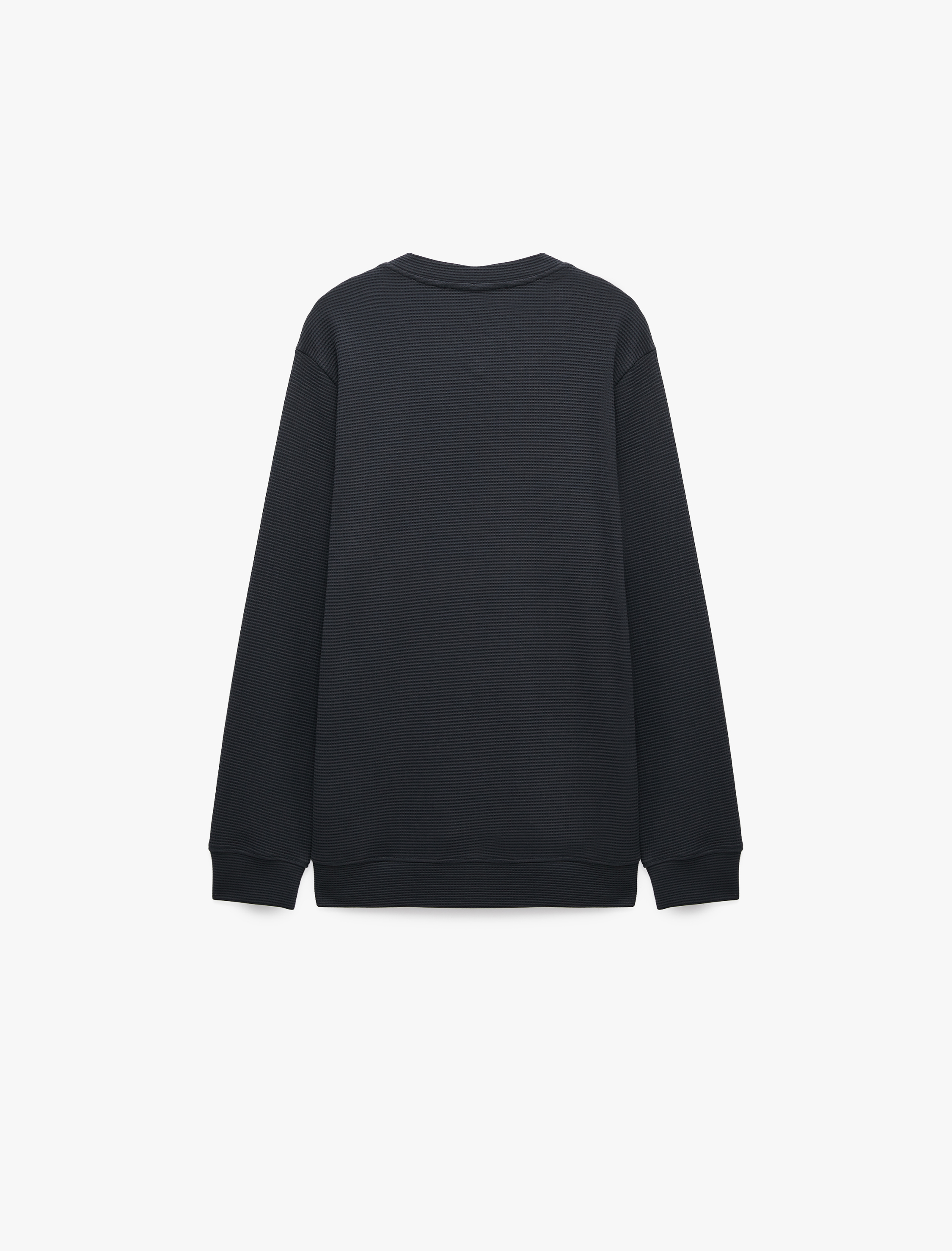   Uzun Kollu Pamuklu Waffle Dokulu Henley Yaka Sweatshirt