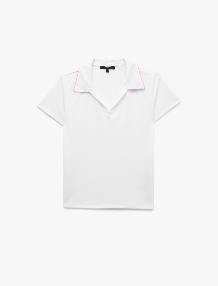  Slim Fit Kısa Kollu Kontrast Biye Detaylı Polo Yaka Spor Tişört