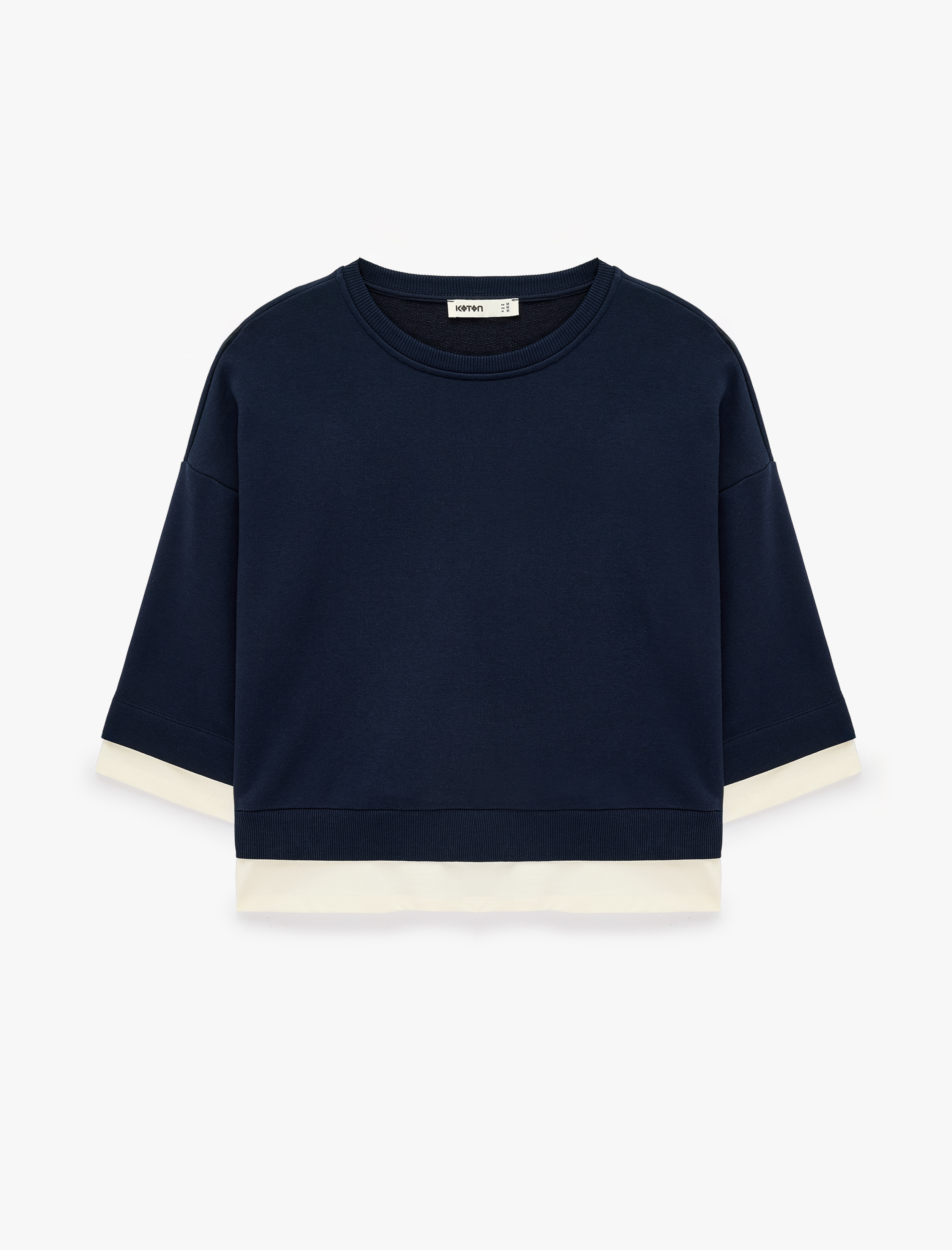   Renk Bloklu Regular Fit Bisiklet Yaka 3/4 Kol Basic Sweatshirt