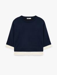 Renk Bloklu Regular Fit Bisiklet Yaka 3/4 Kol Basic Sweatshirt
