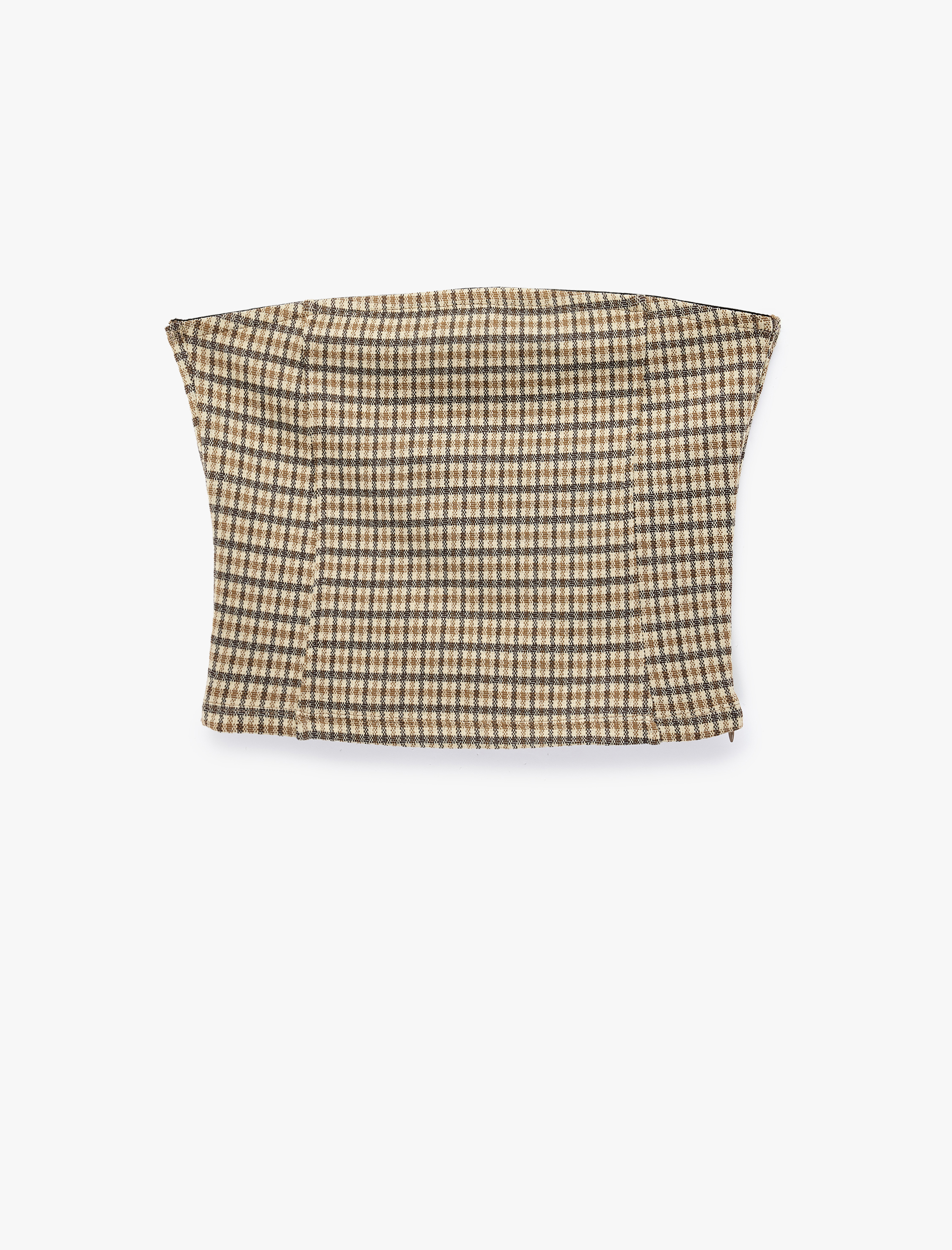   Fermuar Detaylı Slim Fit Ekoseli Straplez Korse Büstiyer