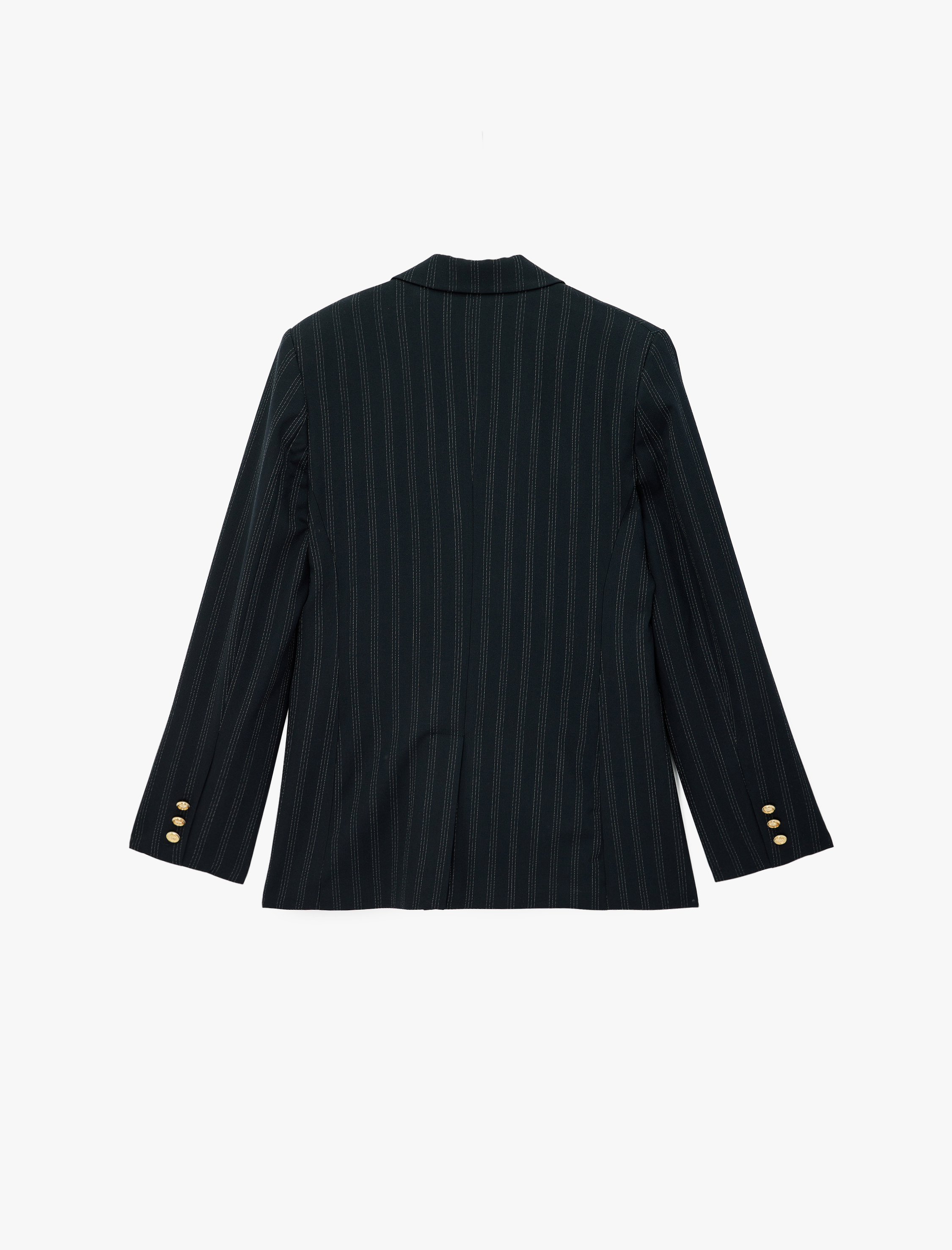   Kruvaze Yaka Uzun Kollu Düğmeli Çift Cepli Çizgili Oversize Blazer Ceket
