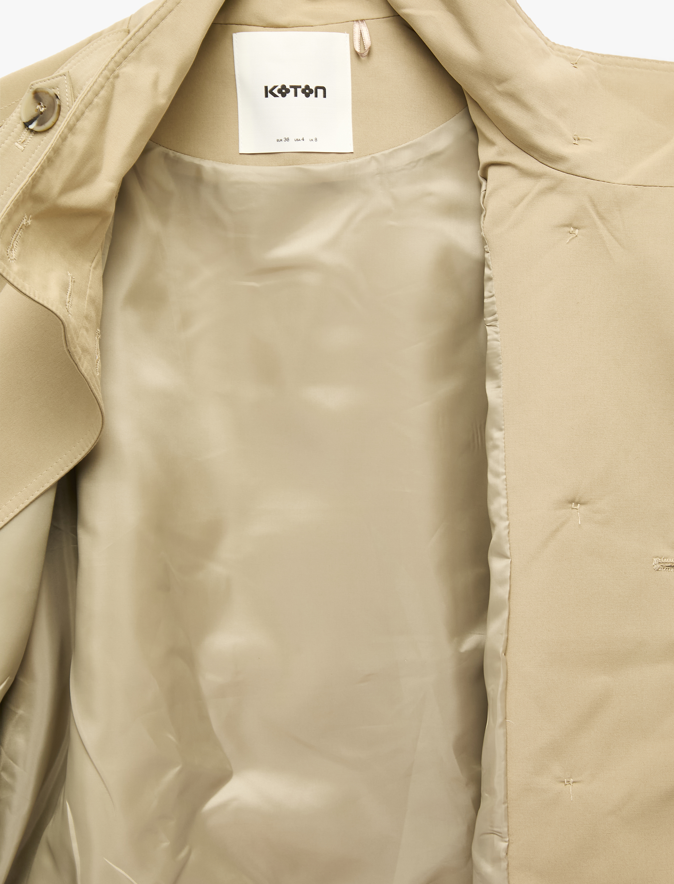   Gabardin Kemerli Cepli Dik Yaka Reglan Kollu Kruvaze Trençkot