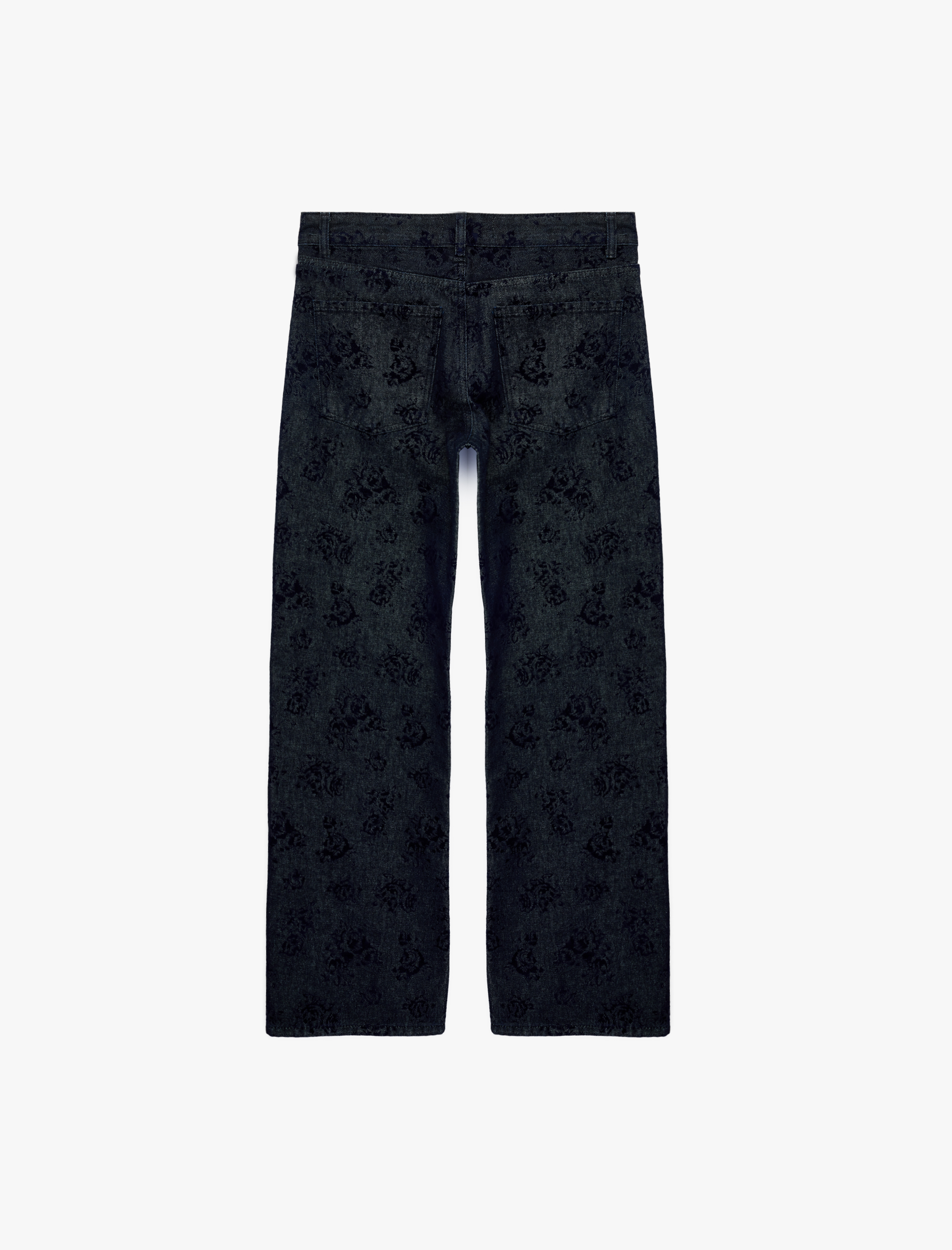   Düz Paça Cepli Normal Bel Pamuklu Çiçek Baskılı Denim Pantolon - Straight Fit Jean