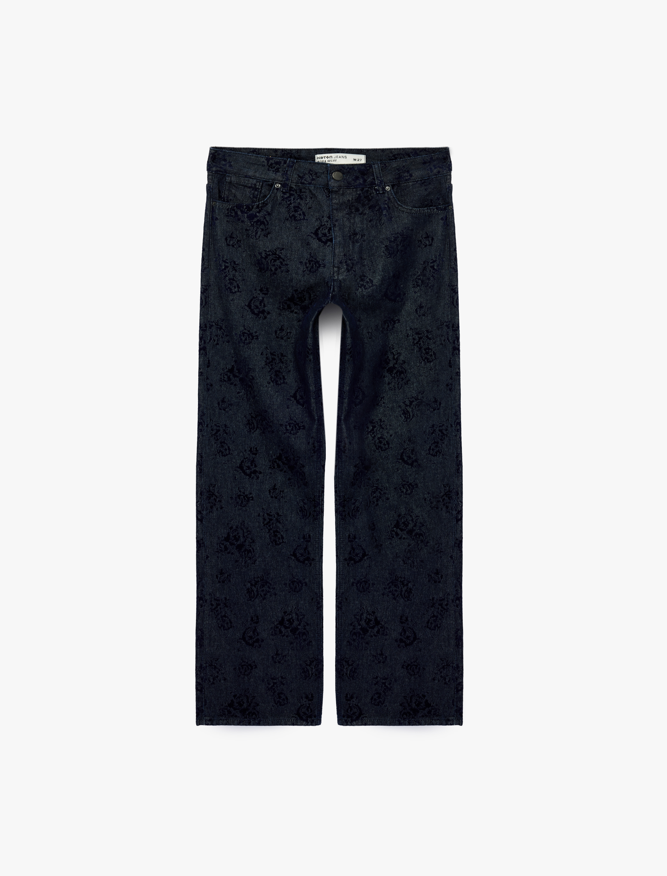   Düz Paça Cepli Normal Bel Pamuklu Çiçek Baskılı Denim Pantolon - Straight Fit Jean