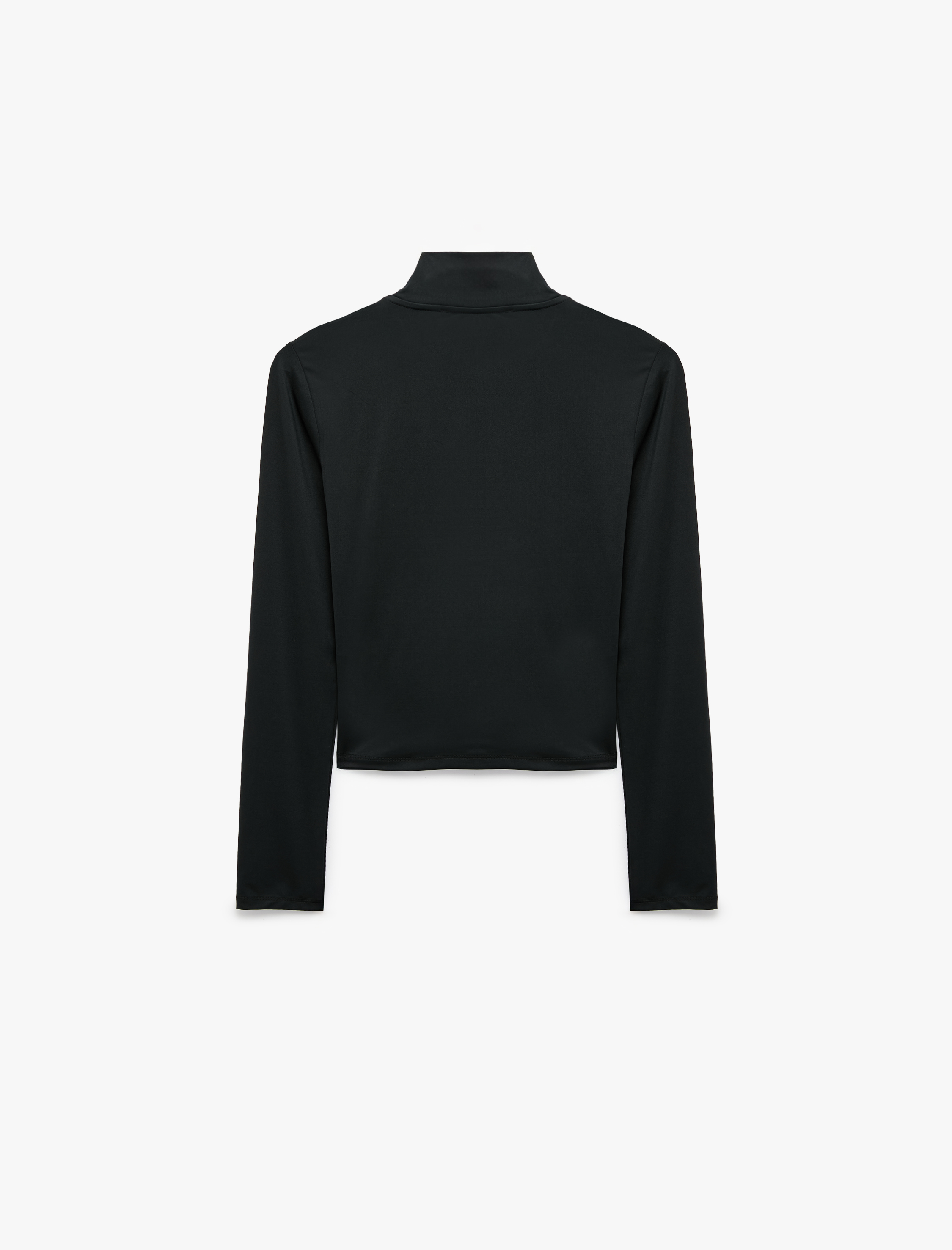   Slim Fit Metal Aksesuarlı Pencere Detaylı Dik Yaka Uzun Kollu Tişört