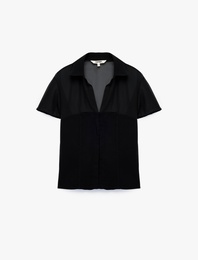 Slim Fit Kısa Kollu Gömlek Yaka Viskon Bluz