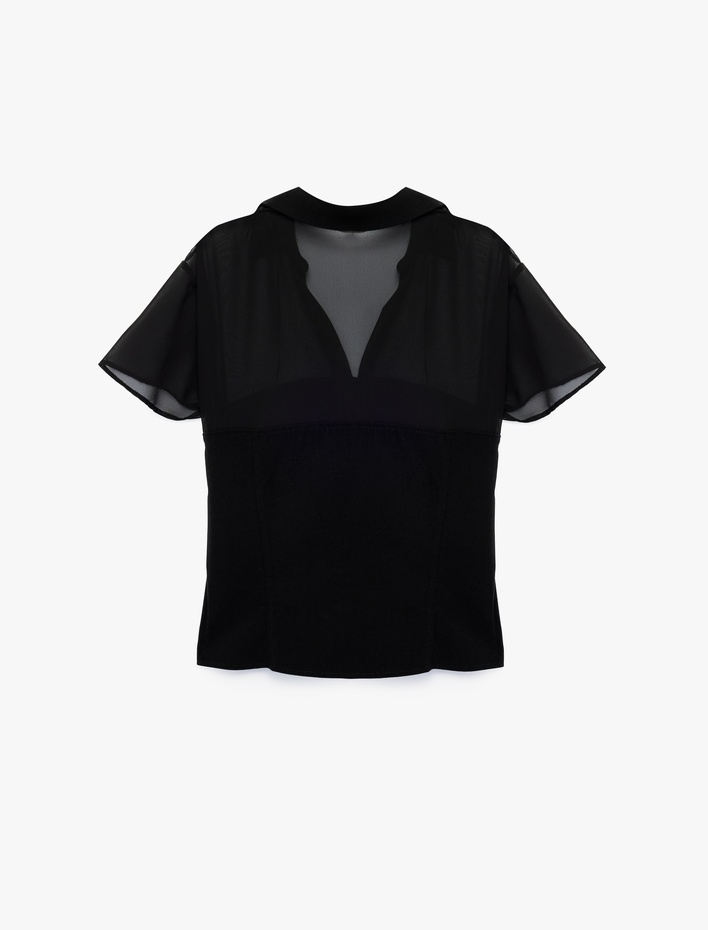  Slim Fit Kısa Kollu Gömlek Yaka Viskon Bluz