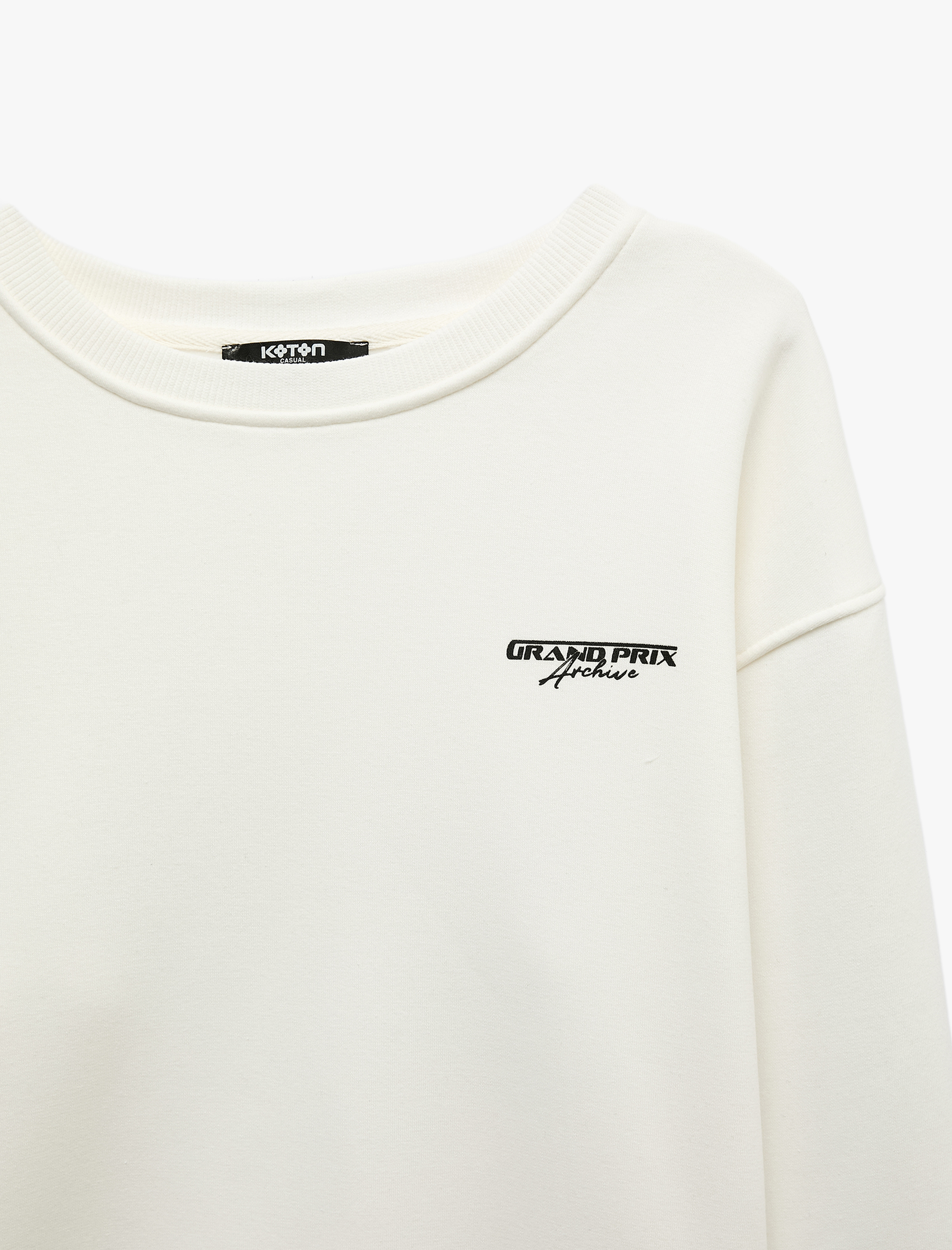   Rahat Kalıp Üç İplik Şardonlu Pamuklu Bisiklet Yaka Arkası Baskılı Sweatshirt