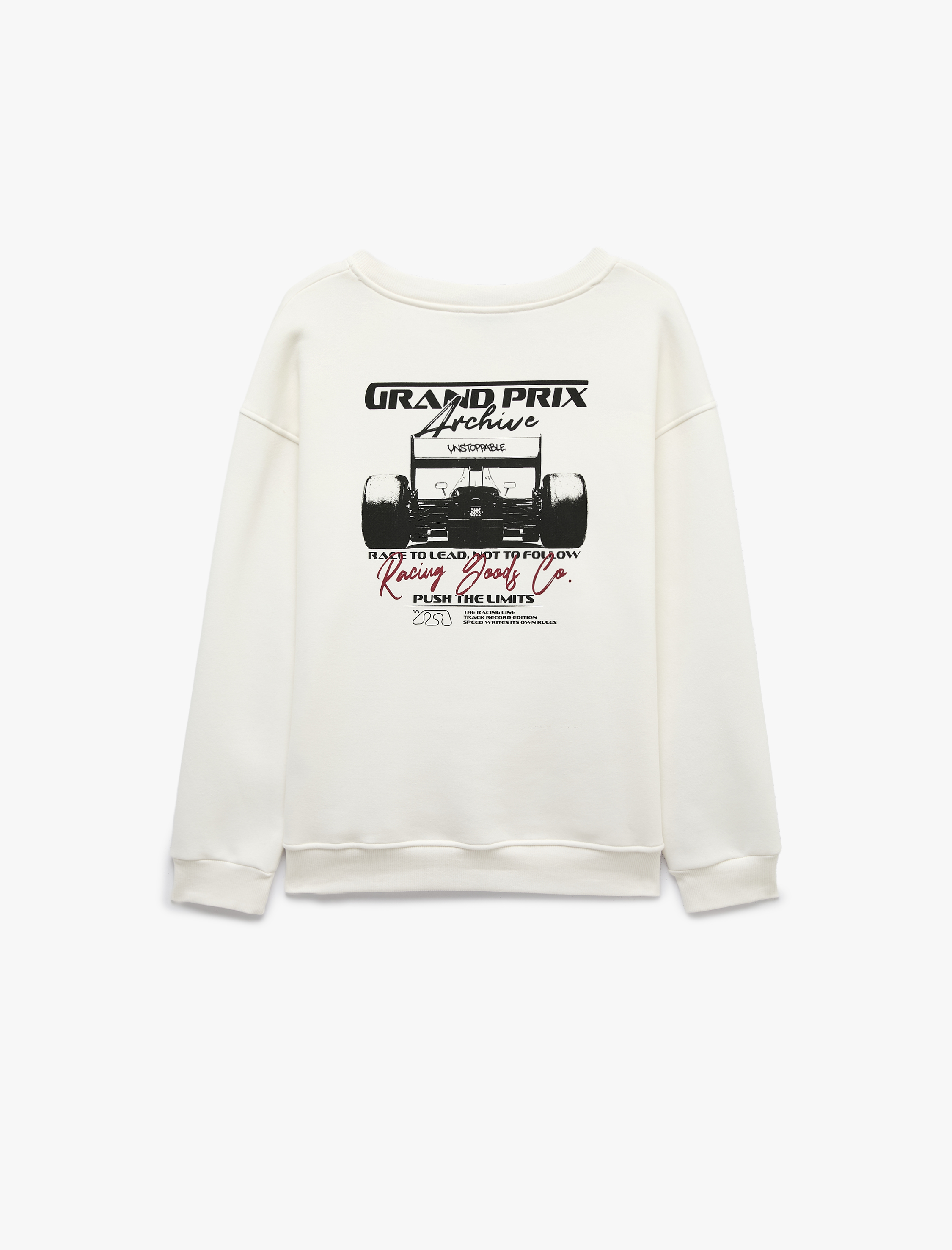  Rahat Kalıp Üç İplik Şardonlu Pamuklu Bisiklet Yaka Arkası Baskılı Sweatshirt