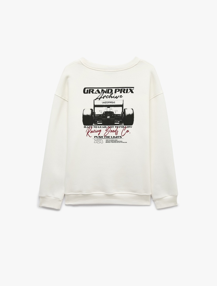  Rahat Kalıp Üç İplik Şardonlu Pamuklu Bisiklet Yaka Arkası Baskılı Sweatshirt