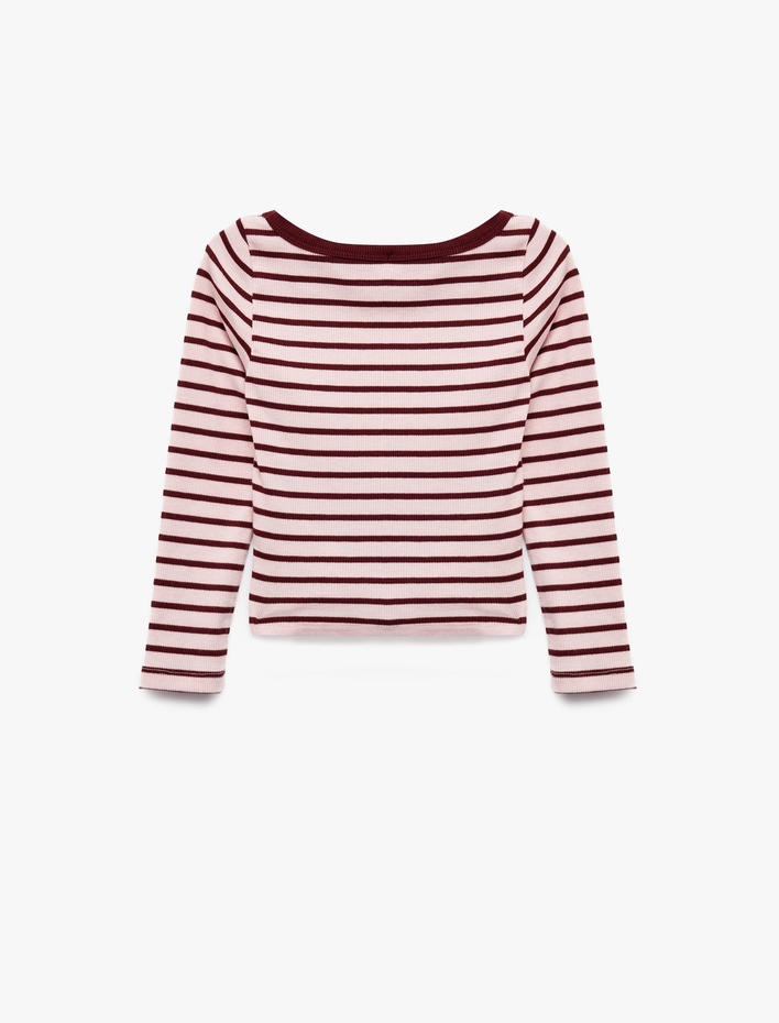 Kız Çocuk Kaşkorse Bisiklet Yaka Slim Fit Uzun Kollu Çizgili Tişört