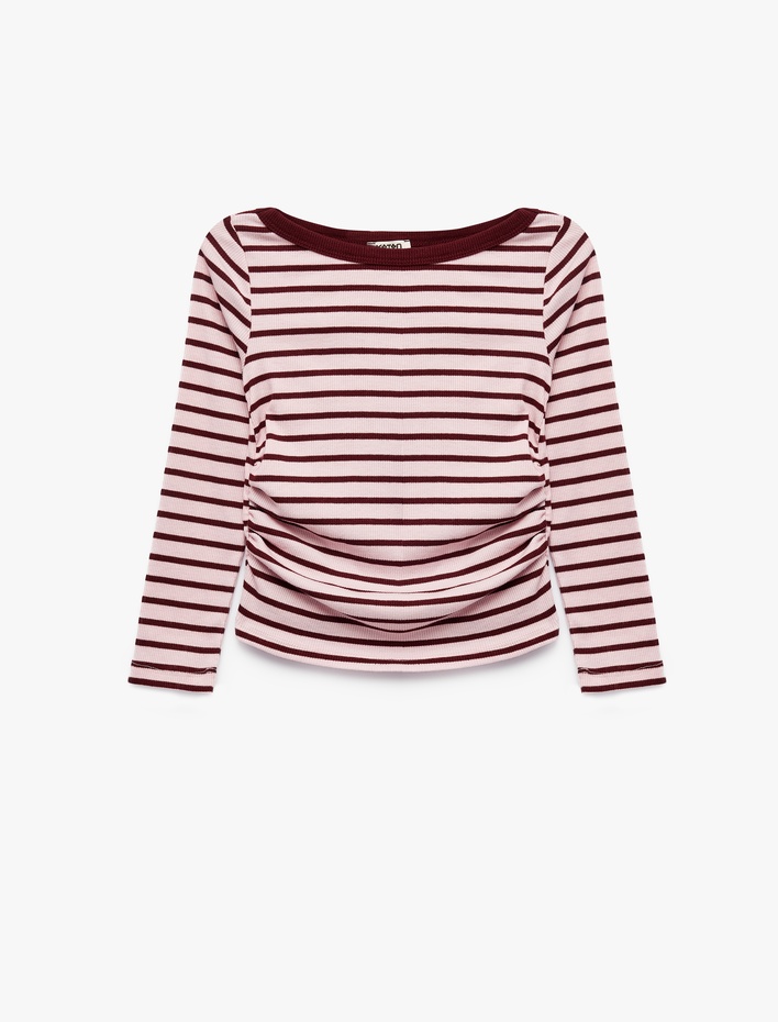 Kız Çocuk Kaşkorse Bisiklet Yaka Slim Fit Uzun Kollu Çizgili Tişört