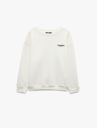 Rahat Kalıp Üç İplik Şardonlu Pamuklu Bisiklet Yaka Arkası Baskılı Sweatshirt