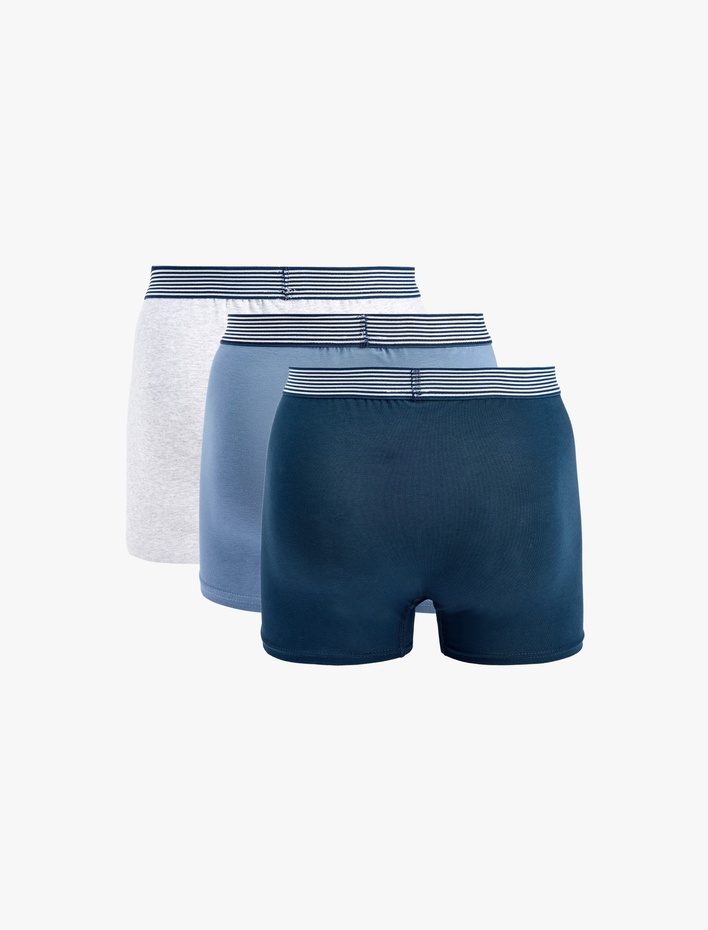  Pamuklu Çizgili Lastik Detaylı 3'lü Boxer Seti