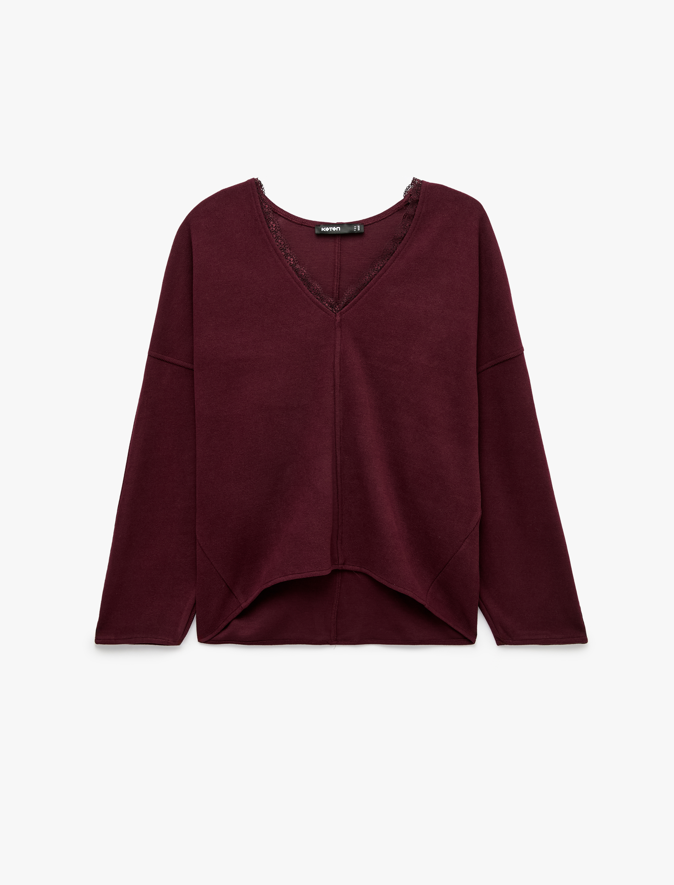   Uzun Kollu Dantel Detaylı V Yaka Sweatshirt