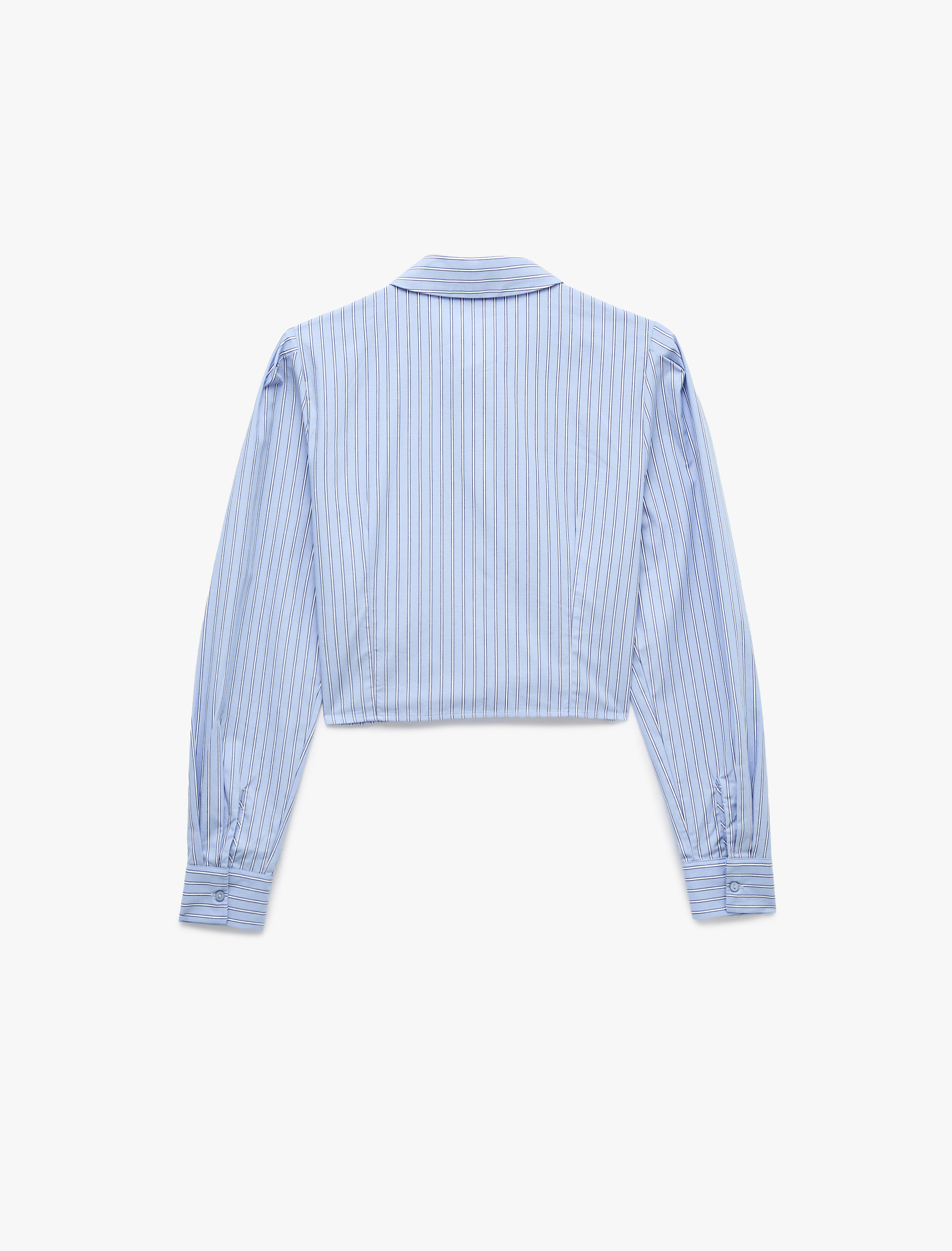   Pamuklu Regular Fit Pileli Cepli Uzun Kollu Klasik Yaka Çizgili Crop Gömlek
