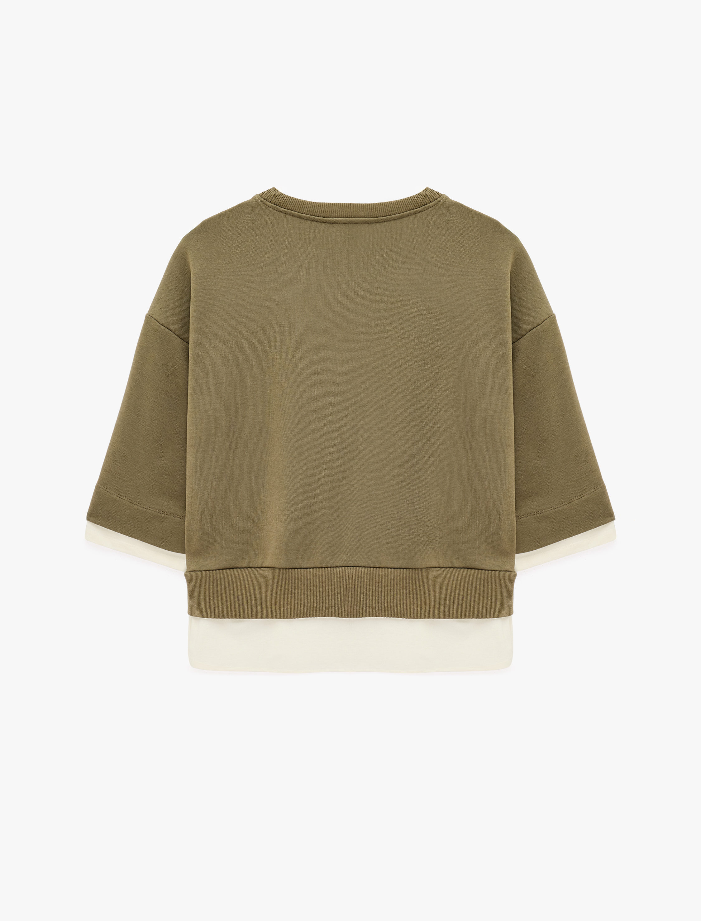   Renk Bloklu Regular Fit Bisiklet Yaka 3/4 Kol Basic Sweatshirt