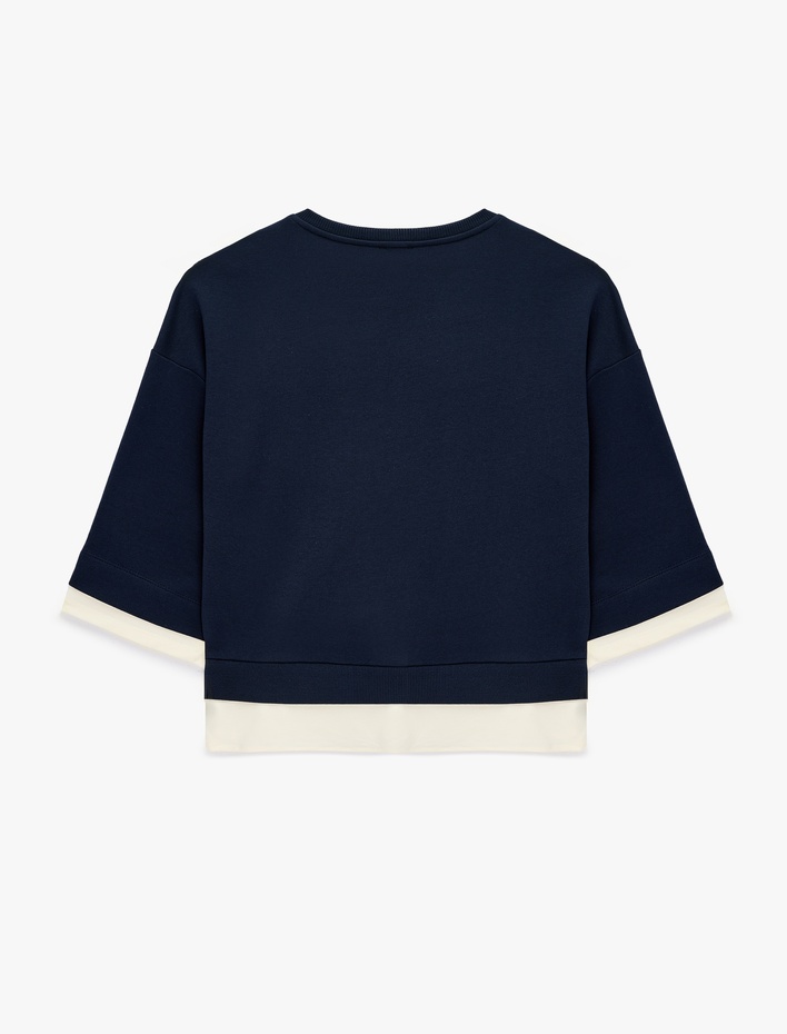  Renk Bloklu Regular Fit Bisiklet Yaka 3/4 Kol Basic Sweatshirt