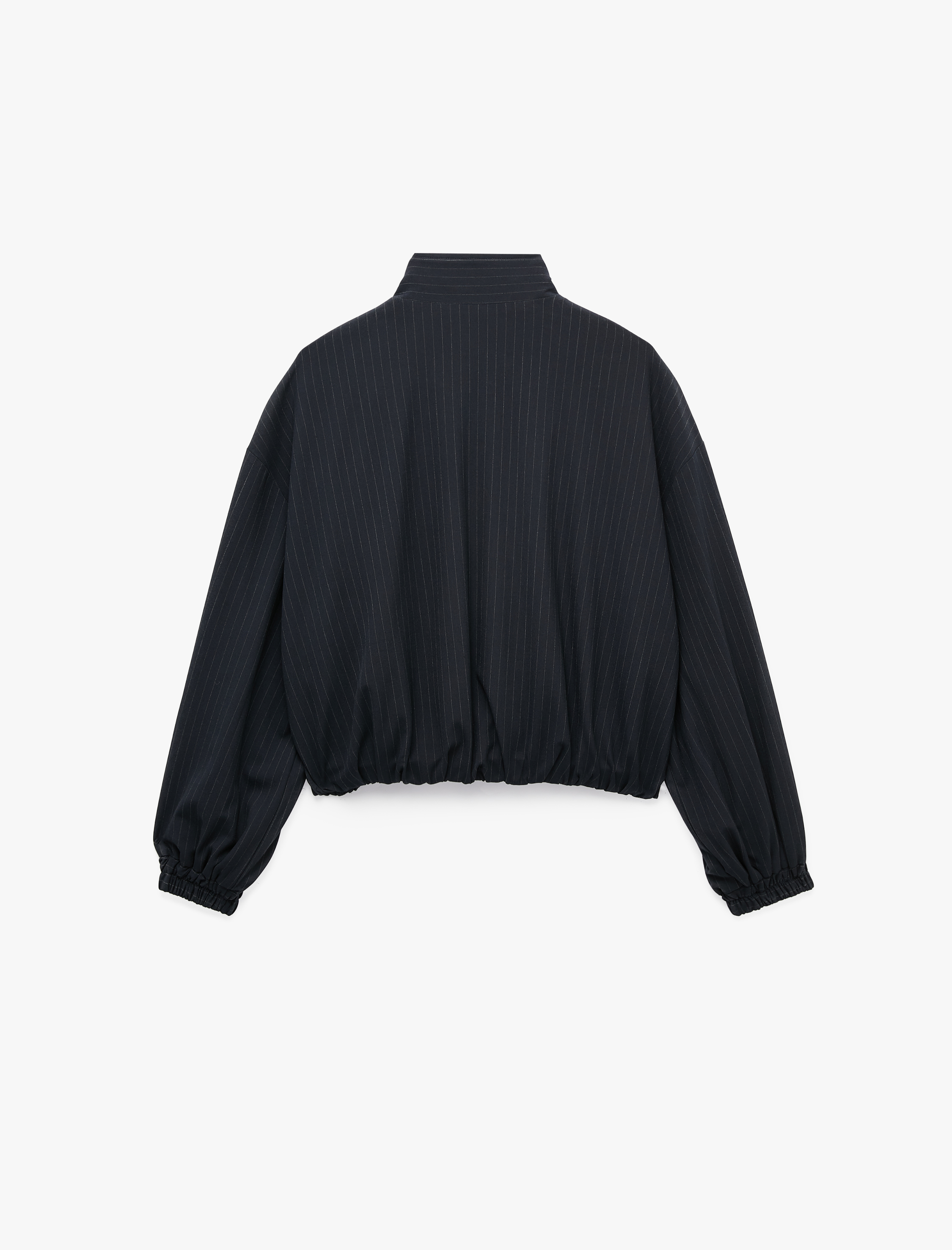   Çizgili Dik Yaka Uzun Kollu Fermuarlı Oversize Bomber Ceket