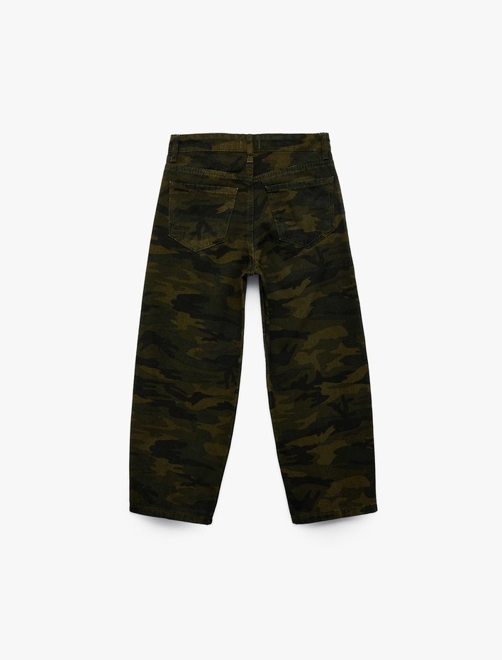 Erkek Çocuk Kamuflaj Desenli Cep Detaylı Pamuklu Gabardin Baggy Pantolon