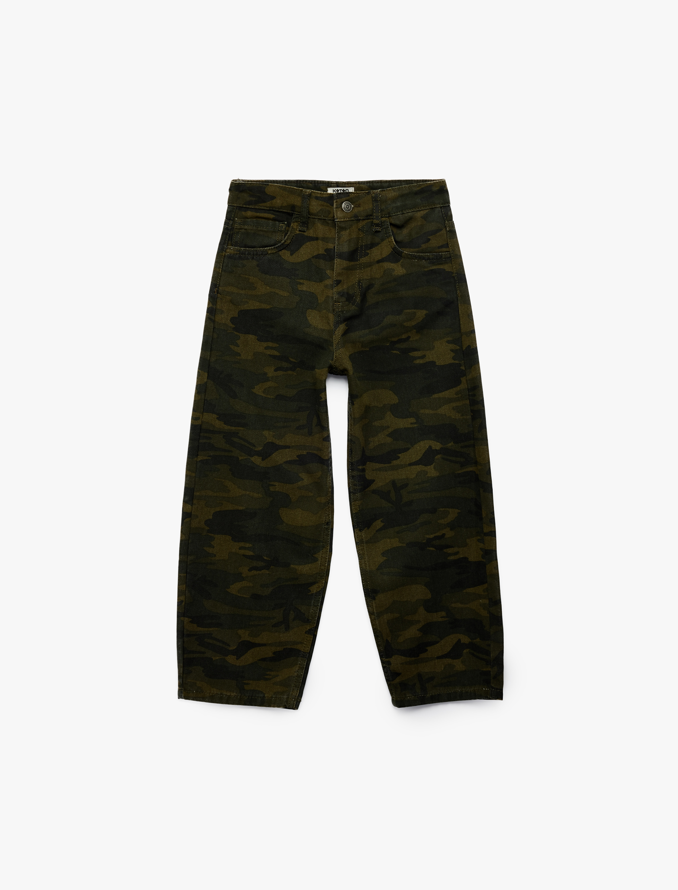  Erkek Çocuk Kamuflaj Desenli Cep Detaylı Pamuklu Gabardin Baggy Pantolon