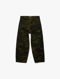 Kamuflaj Desenli Cep Detaylı Pamuklu Gabardin Baggy Pantolon