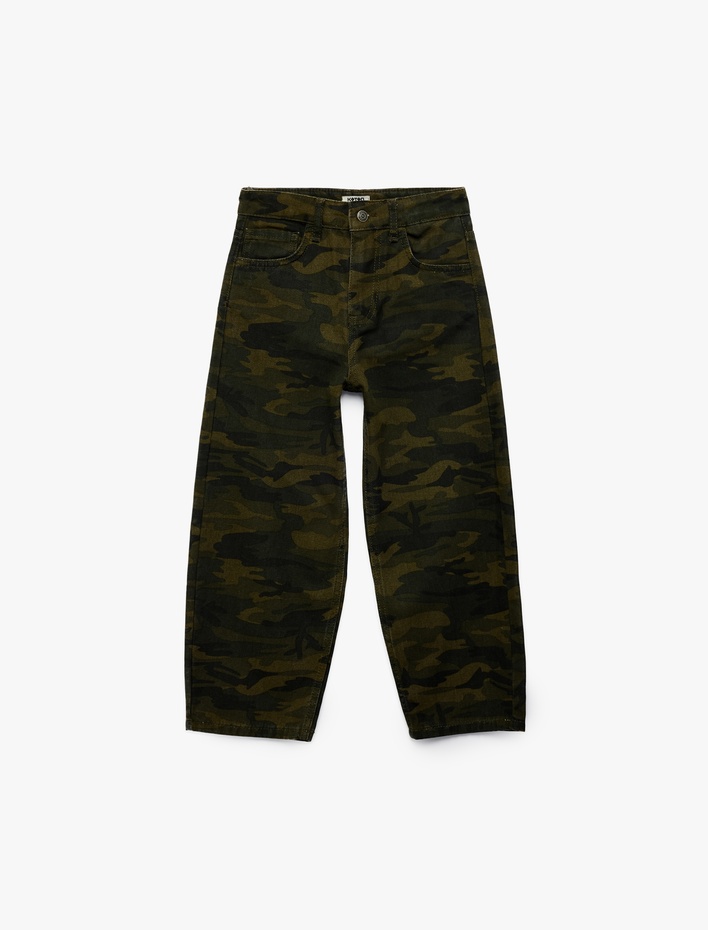 Erkek Çocuk Kamuflaj Desenli Cep Detaylı Pamuklu Gabardin Baggy Pantolon