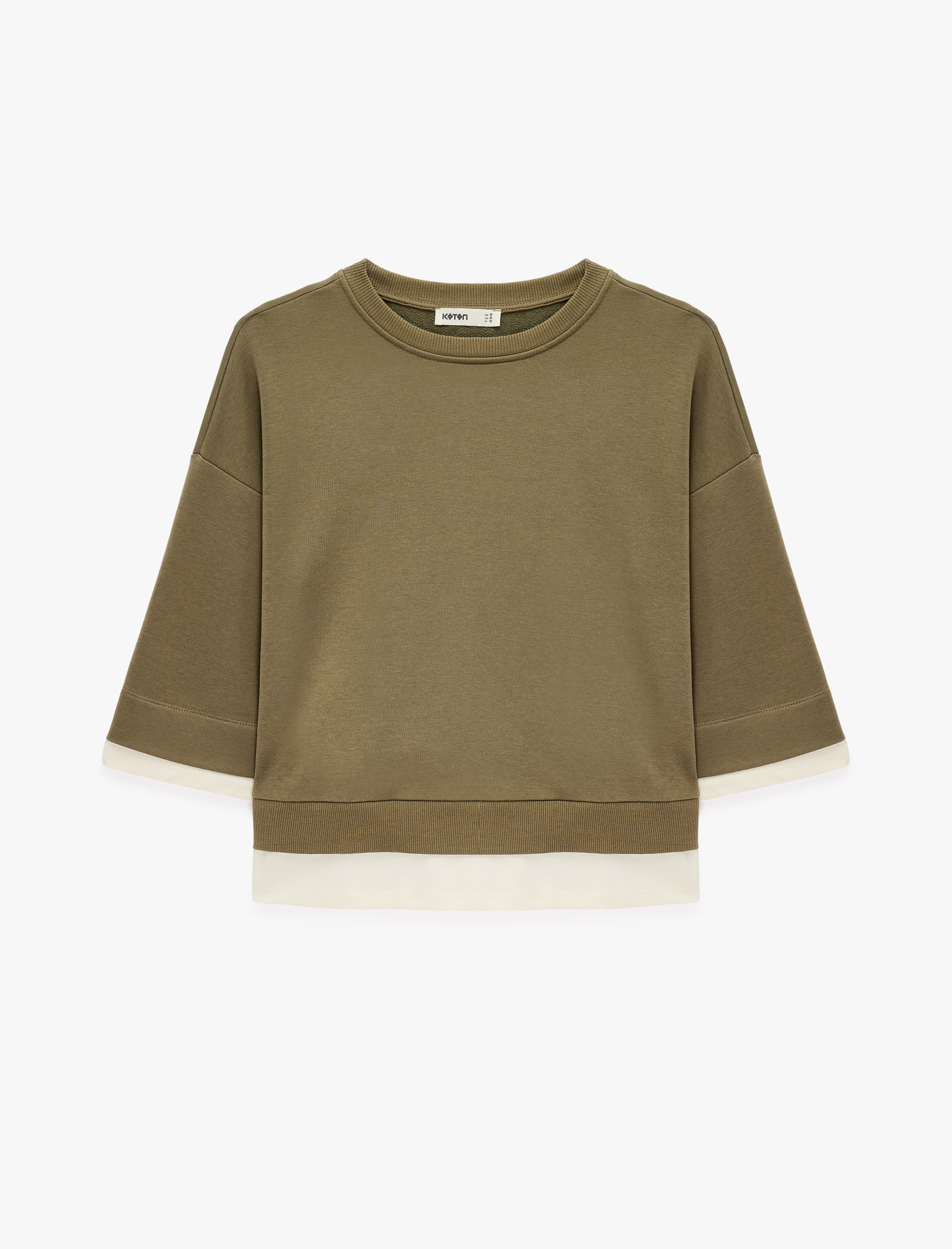   Renk Bloklu Regular Fit Bisiklet Yaka 3/4 Kol Basic Sweatshirt