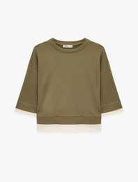 Renk Bloklu Regular Fit Bisiklet Yaka 3/4 Kol Basic Sweatshirt