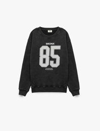Baskılı Bisiklet Yaka Uzun Kollu Pamuklu Sweatshirt