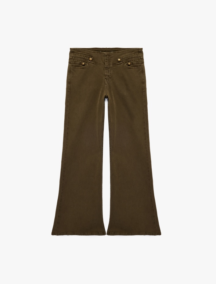  Pamuklu Düşük Bel Dar Kesim İspanyol Paça Cepli Denim Pantolon - Flare Jeans