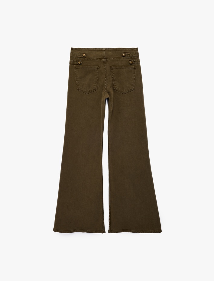  Pamuklu Düşük Bel Dar Kesim İspanyol Paça Cepli Denim Pantolon - Flare Jeans