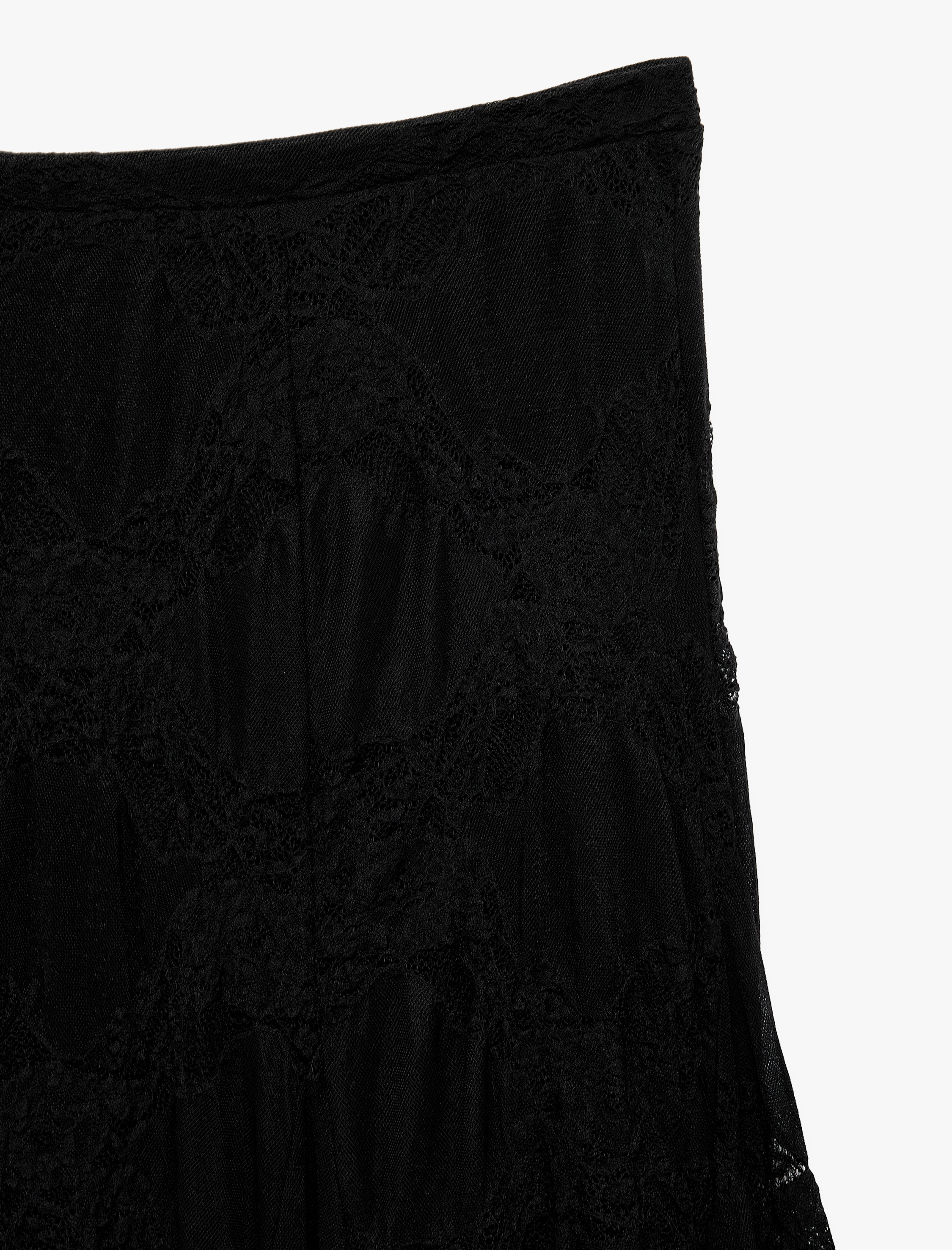   Asimetrik Dantelli Maxi Kloş Etek