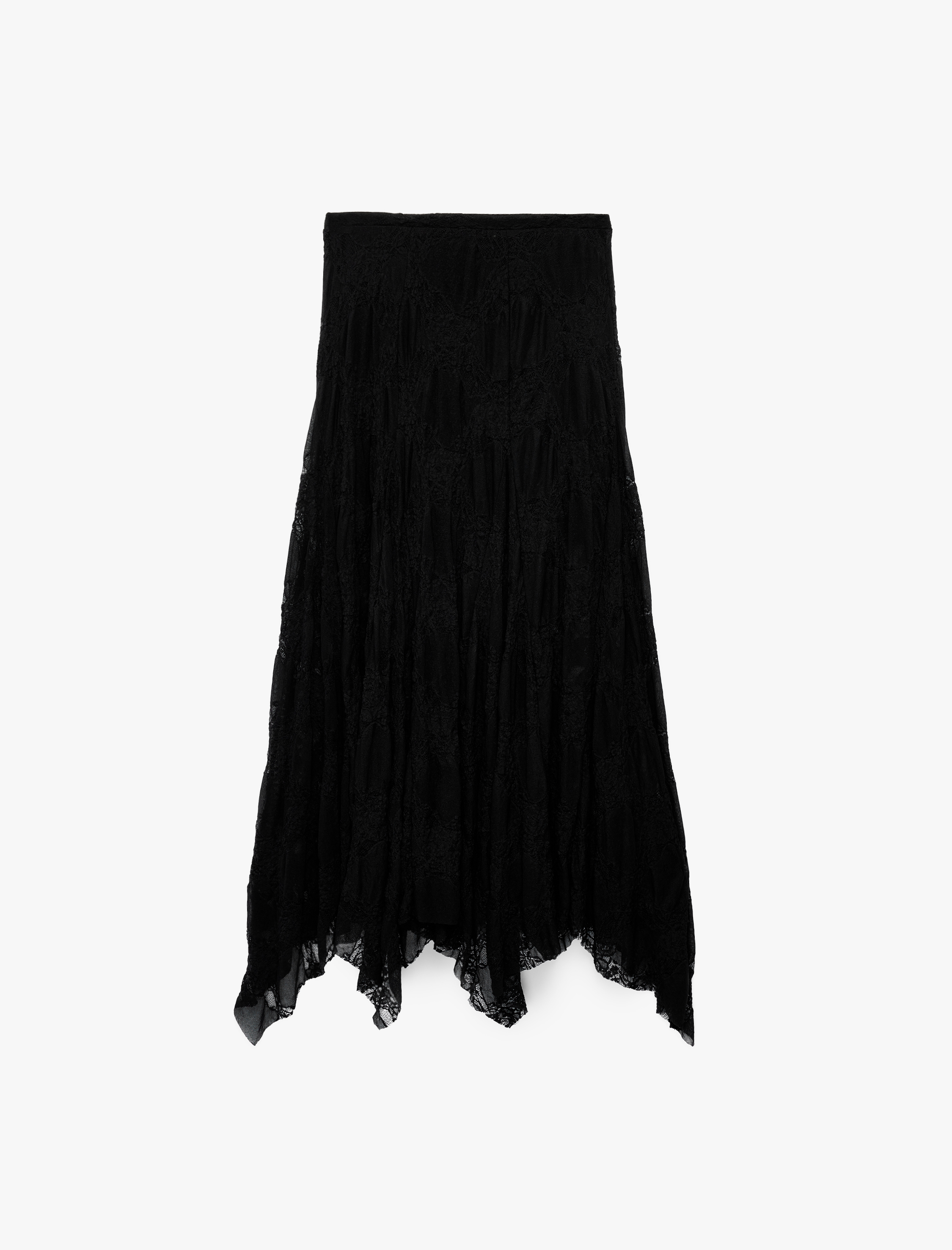   Asimetrik Dantelli Maxi Kloş Etek