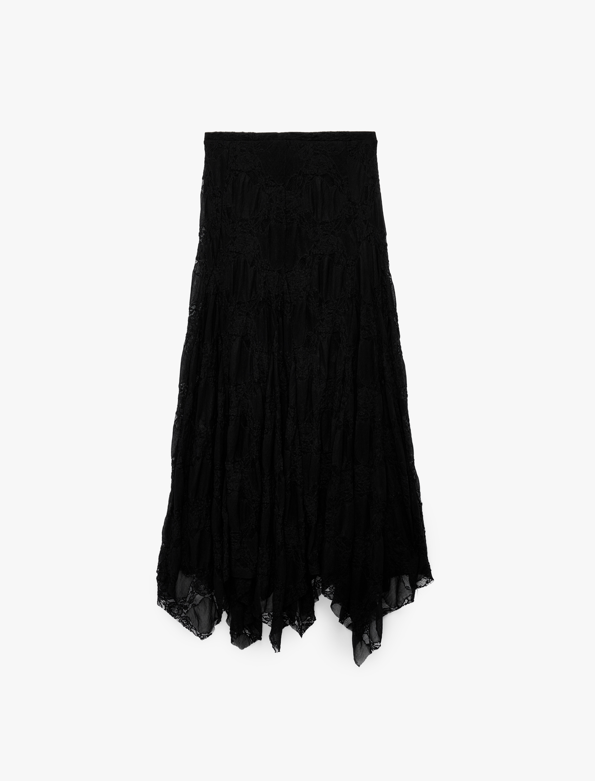   Asimetrik Dantelli Maxi Kloş Etek