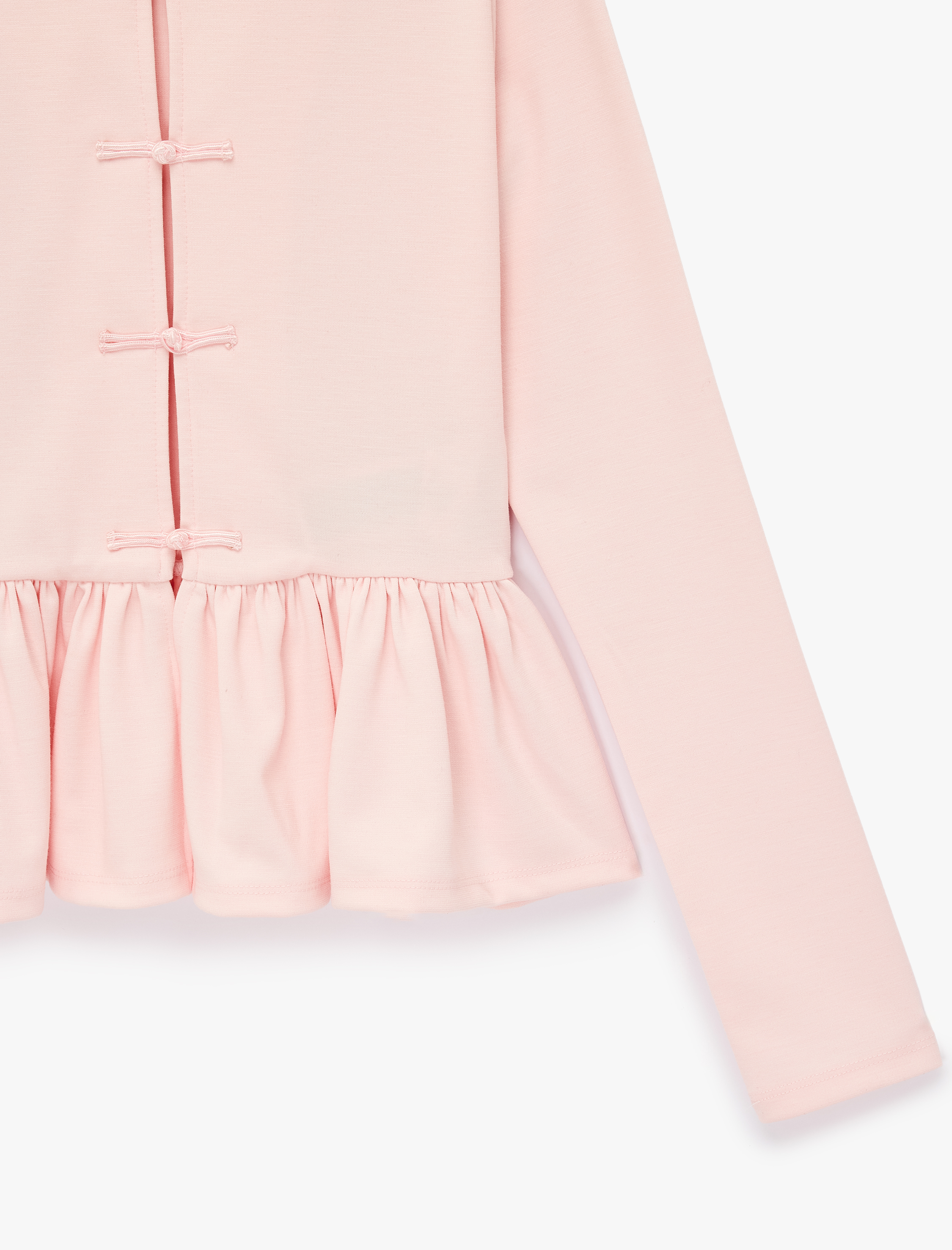   Slim Fit Peplum Süslü Düğme Detaylı Bisiklet Yaka Uzun Kollu Tişört