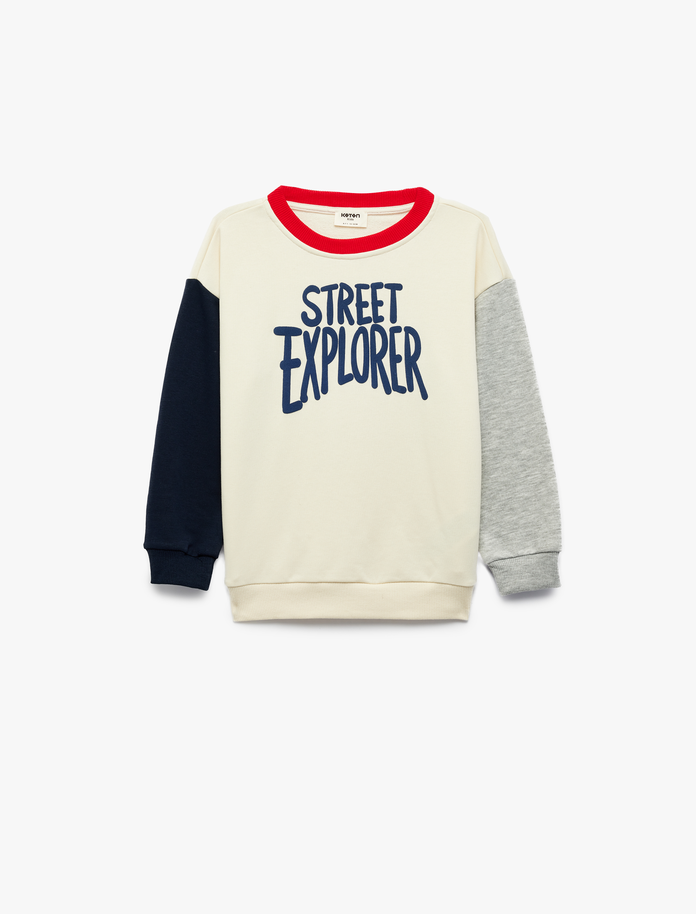  Erkek Çocuk Renk Bloklu Uzun Kollu Bisiklet Yaka Baskılı Sweatshirt