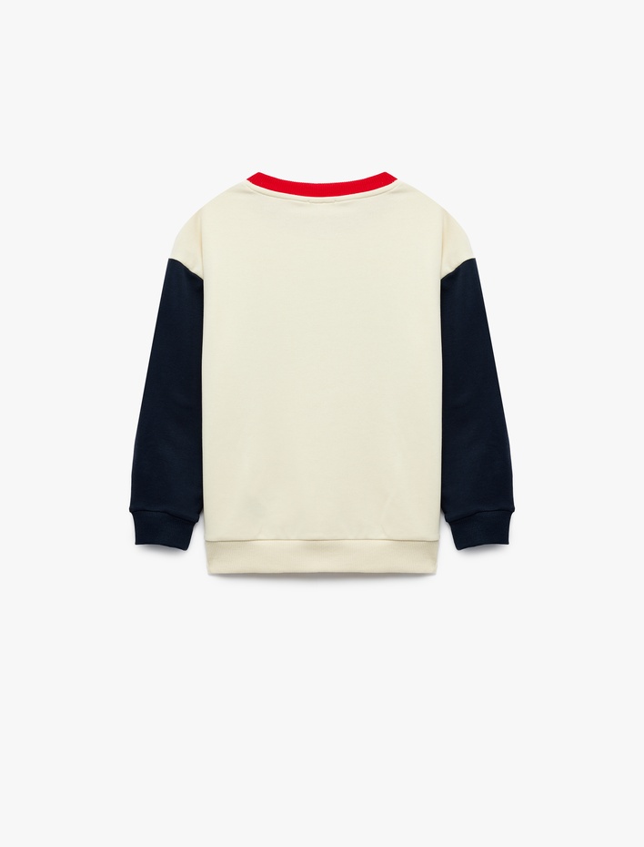 Erkek Çocuk Renk Bloklu Uzun Kollu Bisiklet Yaka Baskılı Sweatshirt
