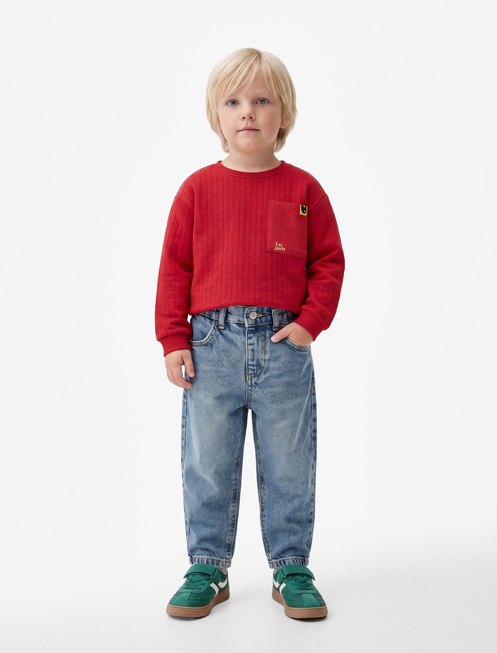 Erkek Bebek Pamuklu Beli Ayarlanabilir Lastikli Balon Form Denim Pantolon