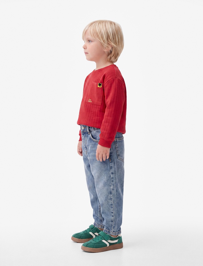 Erkek Bebek Pamuklu Beli Ayarlanabilir Lastikli Balon Form Denim Pantolon